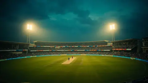 Stadium floodlights at twilight ahead of a marquee ODI